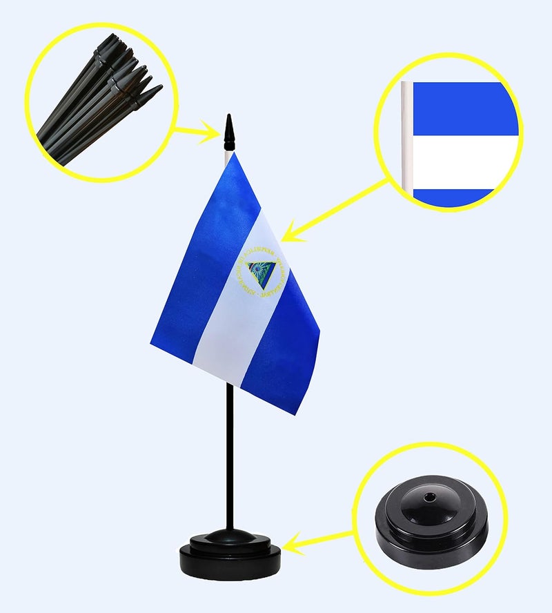 tibijoy Nicaragua Flags Nicaraguans Desk Flags Set Small Mini Nicaragua Flags Table Flag with 13" Black Pole, Black Base and Spear Top, Miniature Nicaraguans Deluxe Desktop Flag, Home Decoration, Office - Image 3